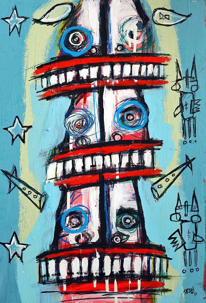totem (blue background) by Matt Sesow, 2019