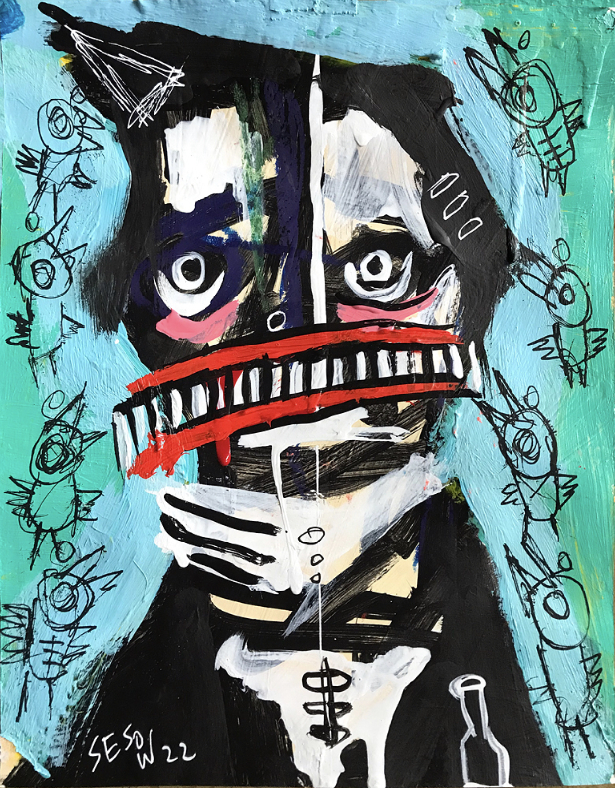 Poe, with swirling birds by Matt Sesow, 2022